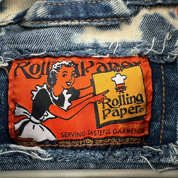 Rolling Paper Mens Streetwear Acid Wash Denim Jacket Size L Grunge Y2K Punk - Picture 3 of 7